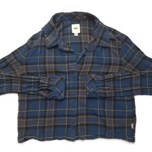 Vans Womens Size XS Crop Top Flannel Shirt Blue Long Sleeves Skater